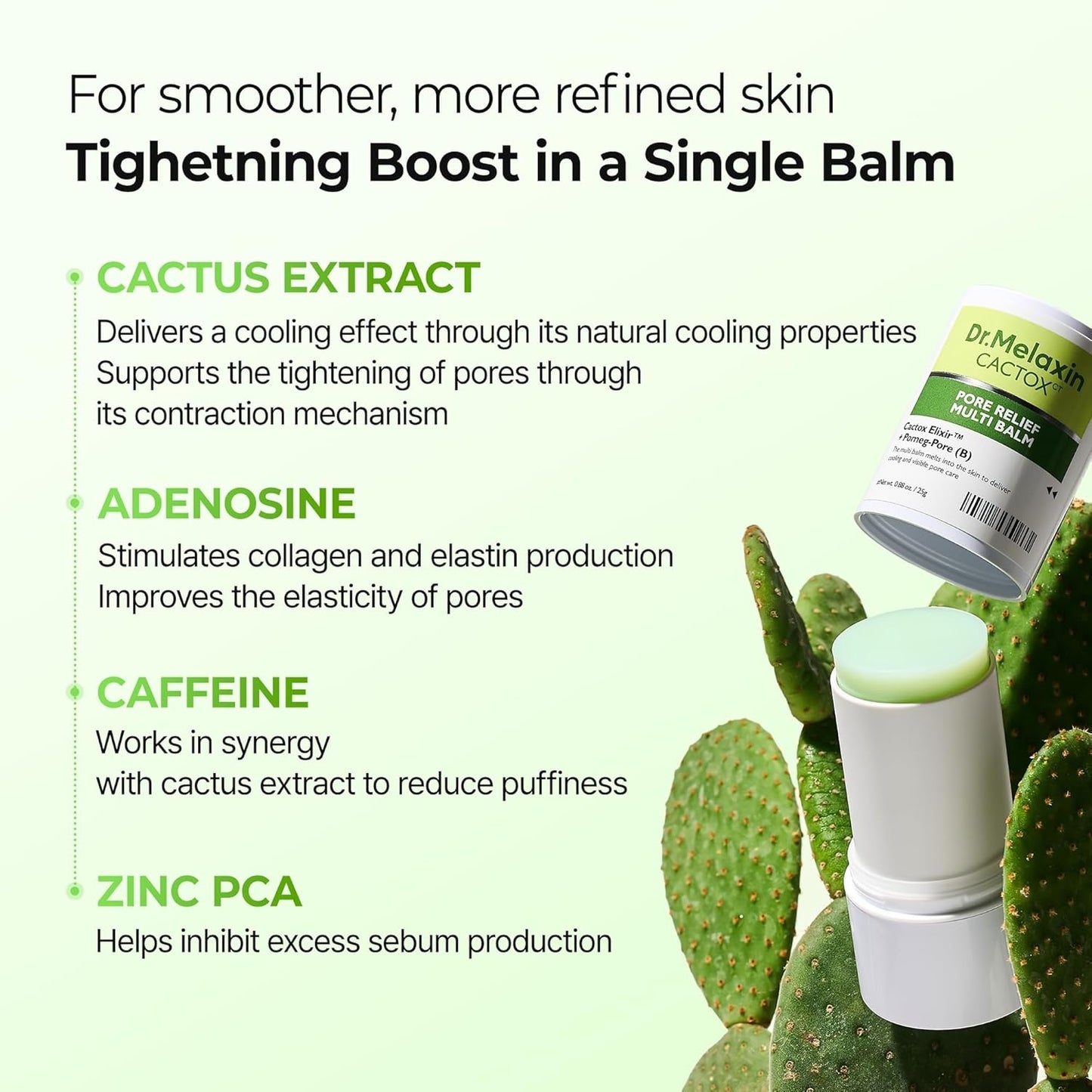 Dr.Melaxin Cactox & Calcium Multi Balm Pore Firming Duo with Cactus Cooling & Eye Care Stick for Visible Pore Refining and Skin Repair