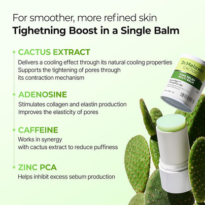 Dr.Melaxin Cactox Pore Relief Multi Balm Stick – Zinc PCA & ADENOSINE Cooling & De-Puffing Face Balm for Enlarged Pores & Puffy Skin, Pore Minimizing with Cactus Extract, Korean Skincare, 0.88 oz