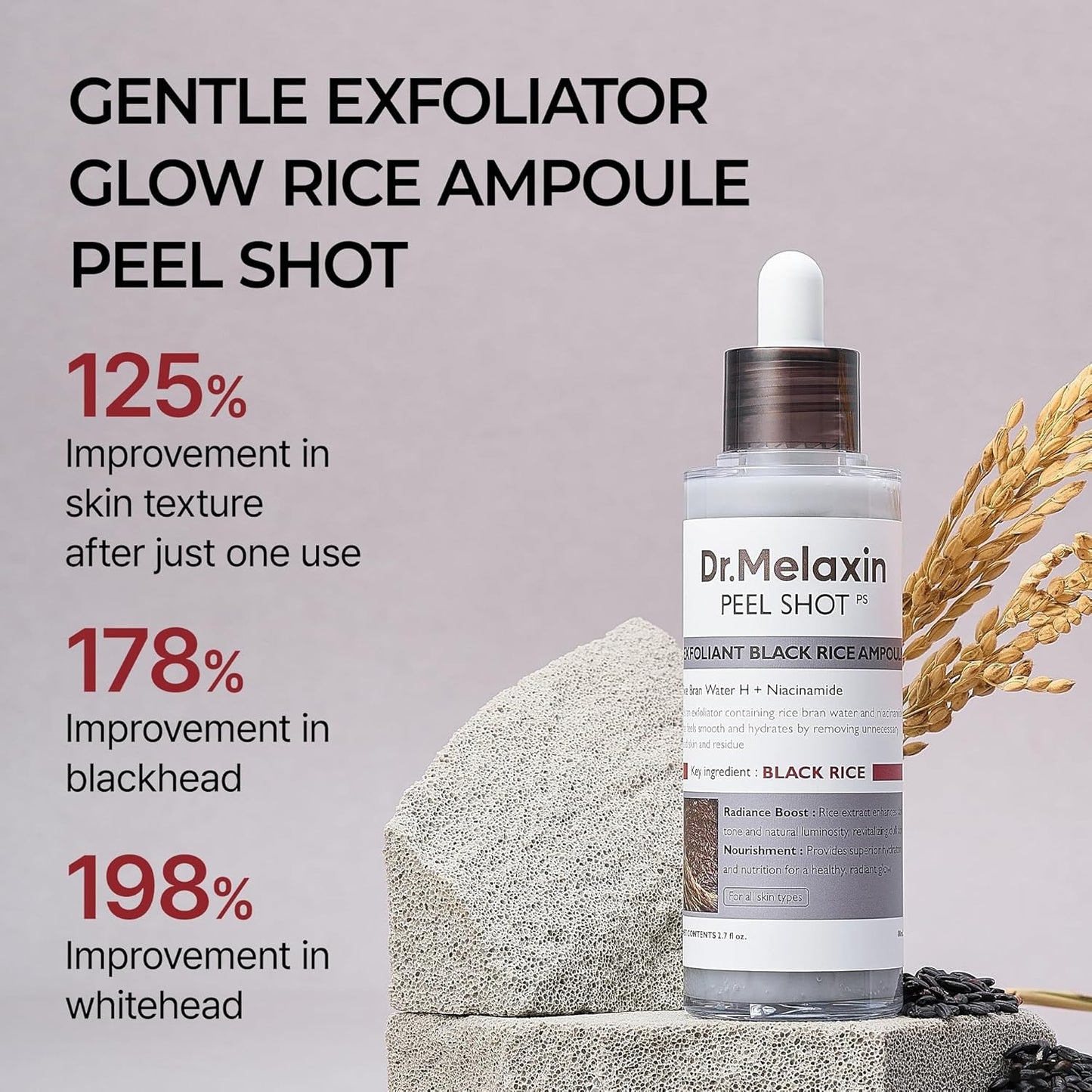 Dr.Melaxin Peel Shot Glow Rice Ampoule Duo (White + Black) & Kojic Acid Spray Set – Exfoliating & Brightening Skincare Kit for Smooth Texture, Dark Spot Care & Radiant Skin