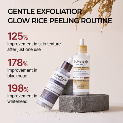 Dr.Melaxin 4-Piece Skincare Set – Peel Shot Rice Ampoule Duo (White + Black) & Lumi Firm Lift Care Duo, Exfoliating, Brightening & Firming Kit for Smooth, Lifted & Radiant Skin